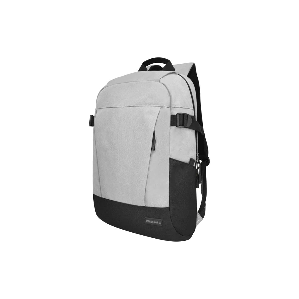 Promate Birger 15.6" ComfortStyle™ Laptop Backpack with Large Compartments - Grey